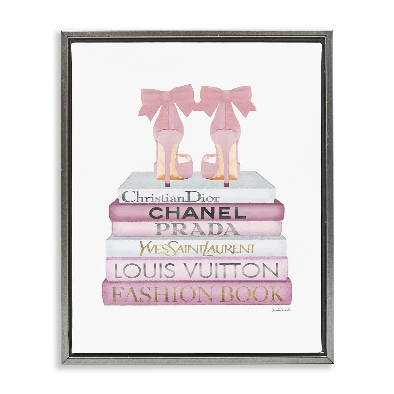 Stupell Industries Pastel Pink Heels & Books Framed Floater Canvas Wall Art